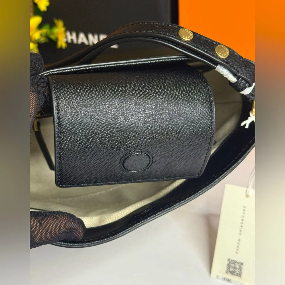 🆕TORY BURCH Emerson Saffiano Leather MD Convertible Bucket Bag ~Black~ 2inONE